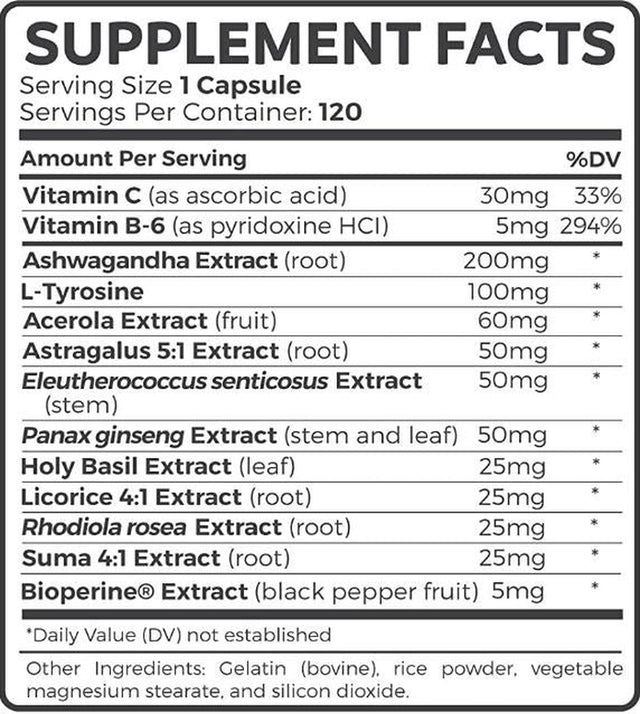 Healths Harmony Adrenal Support & Cortisol Manager (Non-Gmo) Adrenal Health with L-Tyrosine & Ashwagandha - Maintain Balanced Cortisol Levels & Stress Relief - Fatigue Supplement - 120 Capsules