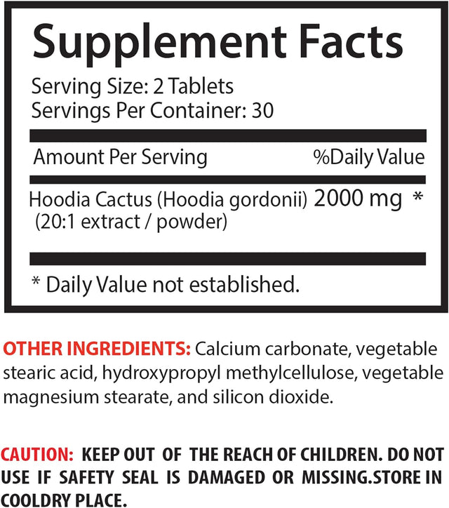 Appetite Suppressant Night Time - HOODIA GORDONII 2000MG - Powerful Appetite SUPPRESSANT - Natural Extra Strength Formula - Metabolism Booster - 1 Bottle (60 Tablets)