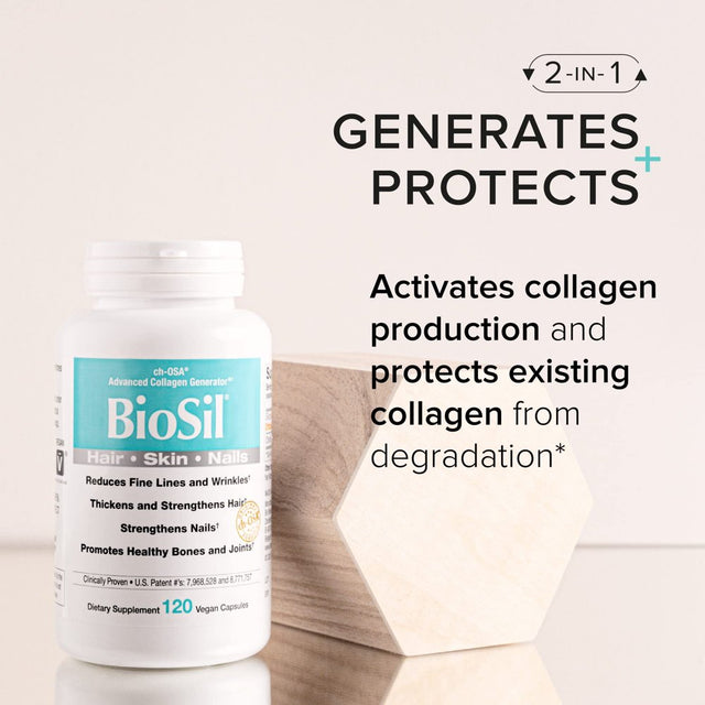 Biosil - 120 Vegan Capsules - with Patented Ch-Osa Complex - Increase Collagen Production for Beautiful Hair, Skin & Nails - GMO Free - 120 Servings