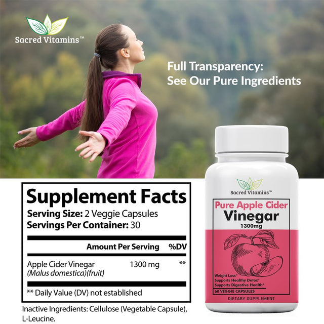 Premium Apple Cider Vinegar Capsules for Weight Management and Detox Cleanse - Natural Energy, Improved Digestion, and Metabolism Booster - Complete Diet Pills for Men and Women - 60 Dietary Capsules