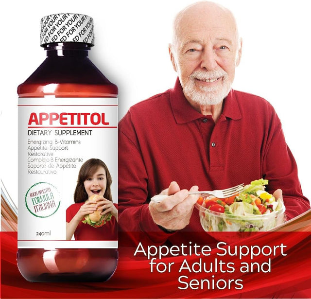 Appetitol Appetite-Weight Gain. Natural Appetite and Weight Gain Stimulant for Underweight Children Fortified with Vitamins B1,B2,B3,B5,B6,B12,Folic Acid , Iron, Zinc, Flax Seed Oil. ( 8 Fl Oz)