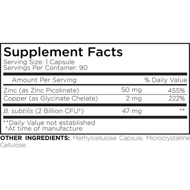 Amen Zinc & Copper, Probiotics 2 Billion CFU, 3-Month Supply, Zinc Picolinate, Vegan, Non-Gmo, 90 Ct