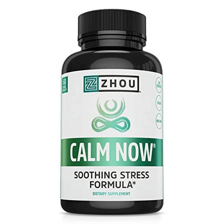 Zhou Calm Now Soothing Support with B Vitamins, Ashwagandha, Magnesium & Zinc, Relax, Focus & Positive Mind, Supports Serotonin Increase, Non-Gmo, Vegan, Gluten-Free, 30 Servings - 60 Vegcaps