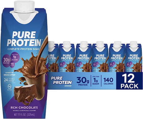 Pure Protein Chocolate Protein Shake, 30G Complete Protein, Ready to Drink and Keto-Friendly, Vitamins A, C, D, and E plus Zinc to Support Immune Health, 11Oz Bottles, 12 Pack