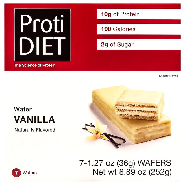 Protidiet High Protein Vanilla Wafer Bars, 10G Protein, Low Calorie, Low Sugar, Low Carb, Aspartame & Sucralose Free, Ideal Protein Compatible, 7/Box