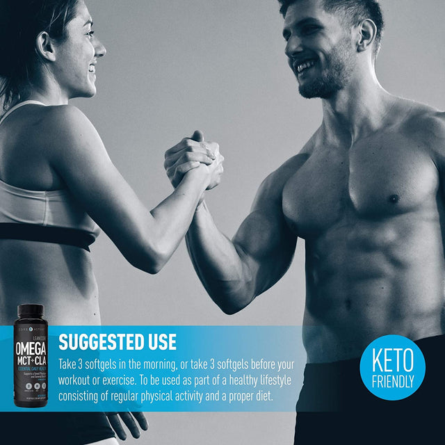 Lean CORE Omega MCT + CLA - Stimulant Free Health Formula, Lean Muscle & Toned Physique, Omega 3-6-9 Fatty Acids - Flaxseed Fish Oil- Coconut Oil- Keto Friendly 30 Day Supply (90 Softgels)