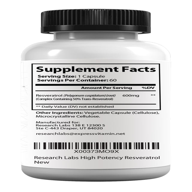 Research Labs High Potency Micronized Resveratrol Supplement. 2 for 1 Ad. Potent Antioxidants Supplement, Trans Resveratrol for Heart Health, Promotes anti Aging & Cognitive Support