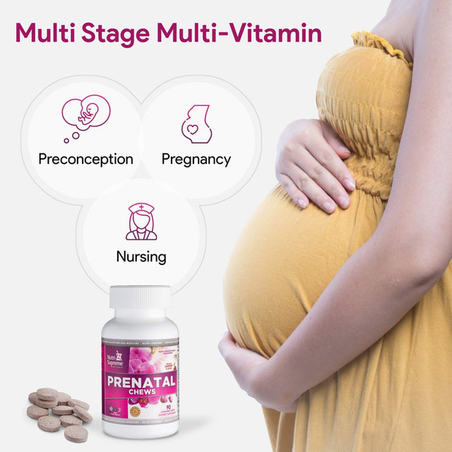 Chewable Prenatal Vitamins, 90 Count - Delicious Tasting Pregnancy Multivitamin with Folate (DFE Folic Acid), Vitamin A, C, D, E, B6, B12, Calcium, Zinc and More - Cherry Flavor - 45 Days