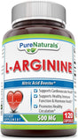 Pure Naturals L-Arginine 500 Mg Capsules, Supports Cardiovascular Health, Supports Healthy Immune Function & Hormone Health, Promotes Healthy Circulation (120)