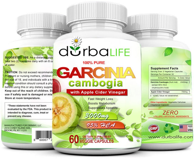 Durbalife Garcinia Cambogia 95% HCA + Apple Cider Vinegar 3000Mg 60 Pink Capsules Suppress Appetite