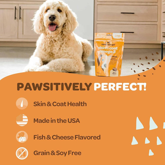 Ready Pet Go! Skin & Coat Chews Supplements for Dog Shedding, Skin Allergy, Itch Relief, Mange and Hot Spots Treatment - 90 Ct