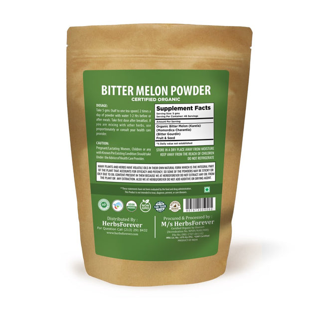 Herbsforever Bitter Melon Powder – Karela Powder – Natural Source of Vitamins and Minerals – Support Pancreatic Health – Non GMO, Organic, Vegan – 454 GMS