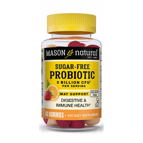 Mason Natural Daily Probiotic Gummies 5 Billion CFU, Orange & Strawberry Flavors - Supports Digestive and Immune Health, Kosher, Gelatin Free, 60 Gummies