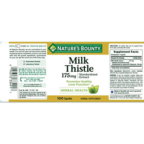 Milk Thistle by Natures Bounty, Herbal Health Supplement, Supports Liver Health, 175Mg, 100 Softgels