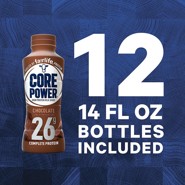 Core Power Fairlife 26G Protein Milk Shakes, Liquid Ready to Drink for Workout Recovery, Chocolate, 14 Fl Oz Bottle (Pack of 12)