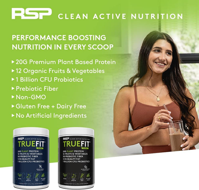 RSP Truefit Vegan Protein Powder Meal Replacement Shake, Plant Based Protein + Organic Fruits & Veggies, Fiber & Probiotics, Gluten Free, Dairy Free