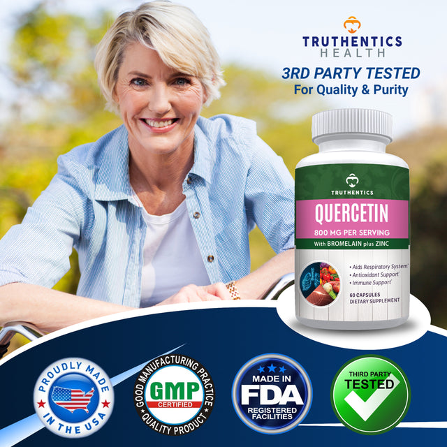 Truthentics Quercetin with Bromelain Zinc Supplement - Quercetin 800Mg - Antioxidant, Immune System Booster, Allergy Relief - 60 Veggie Capsules