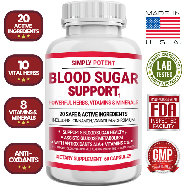 Blood Sugar Support Supplement, 20 Vitamins & Herbs for Diabetics, Sugar Balance & Insulin Resistance, 60 Capsules - Pack of 2