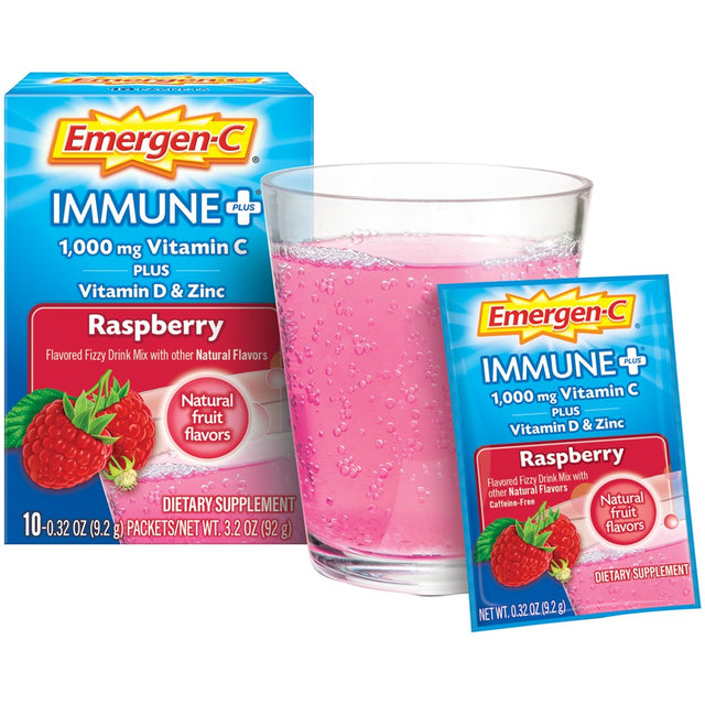 Emergen-C Immune+ 1000Mg Vitamin C Powder, with Vitamin D, Zinc, Antioxidants and Electrolytes, Immune Support Dietary Supplement, Super Orange and Raspberry Flavors - 70 Count