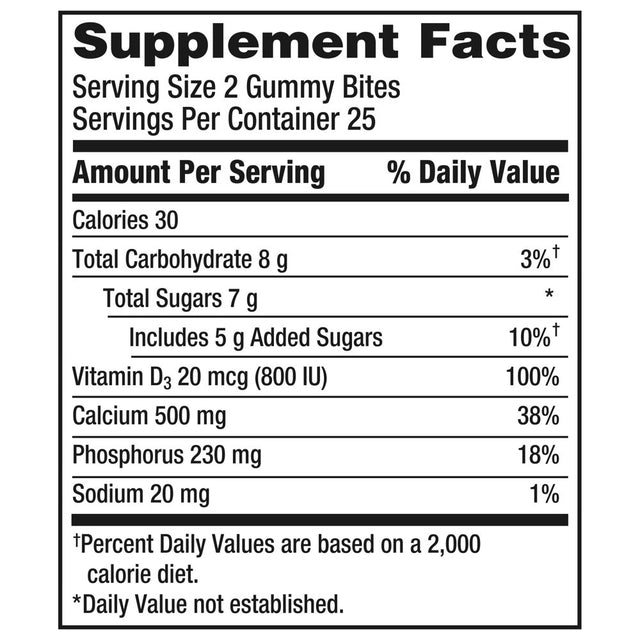 Caltrate Gummy Bites 500 Mg Calcium and Vitamin D Supplement, Black Cherry, Strawberry, Orange - 50 Count