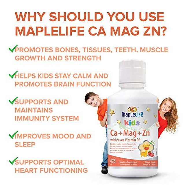 Maplelife Kids Calcium, Magnesium and Zinc + D Strawberry, 475 Ml