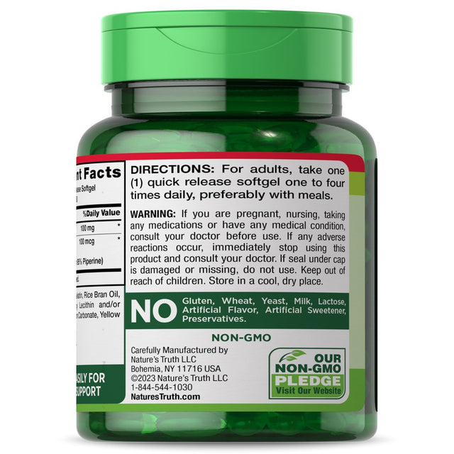 Nature'S Truth Coq10 100Mg | 50 Softgels | Enhanced Absorption Supplement | plus Black Pepper Extract | Non-Gmo, Gluten Free