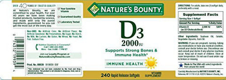 Nature'S Bounty Vitamin D-3, 2000 Iu, 480 Softgels (2 X 240 Count Bottles)