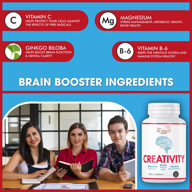 Ez Focus Brain Memory and Focus Supplements Nootropic Brain Booster and Memory Pills for Brain Health Mental Focus 60 Pills