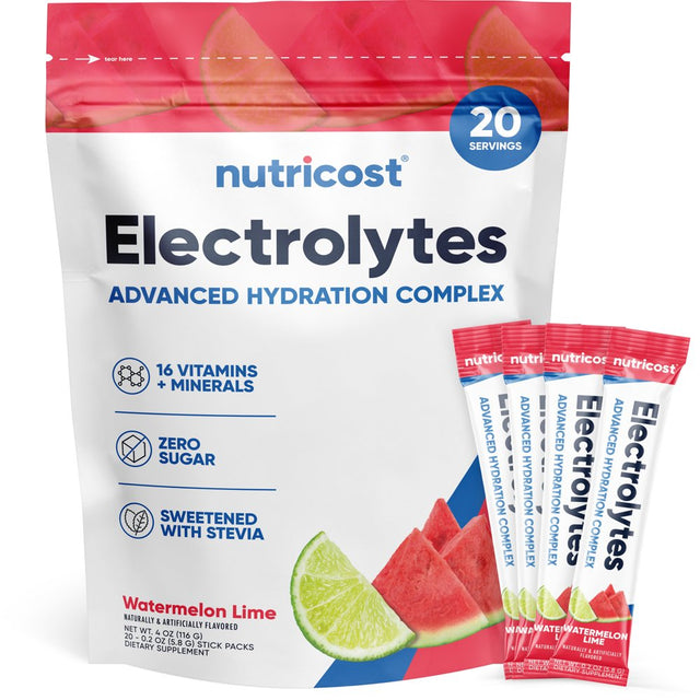 Nutricost Electrolytes Powder Hydration Packets (Watermelon Lime, 20 Servings)