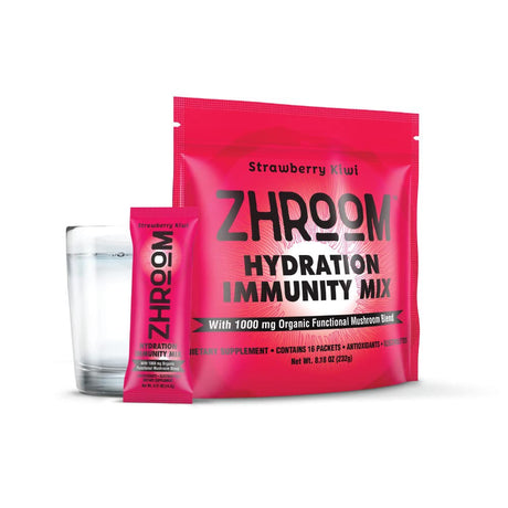 ZHROOM Hydration Immunity Mix Strawberry Kiwi- |Antioxidant&Electrolyte Supplement Drink Mix Powder with 1000Mg Organic Functional Mushroom Blend|Refreshing&Thirst Quenching Immune Support(Pack of 16)