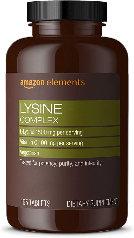 Amazon Elements Lysine Complex with Vitamin C, 1500 Mg L-Lysine with 100 Mg Vitamin C per Serving (3 Tablets), Vegetarian, 195 Tablets & Biotin 5000 Mcg, Vegan, 130 Capsules (4 Month Supply)