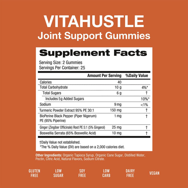 Kevin Hart'S Vitahustle Turmeric Joint Support Gummy Supplement with Ginger, Boswellia, Turmeric Root, 50 Count