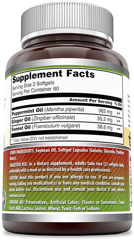 Amazing Formulas- Peppermint, Ginger and Fennel Dietary Supplement - 363 Milligrams - 120 Softgels (Non-Gmo,Gluten Free) - Supports Digestive Functions - May Soothe Upset Stomach