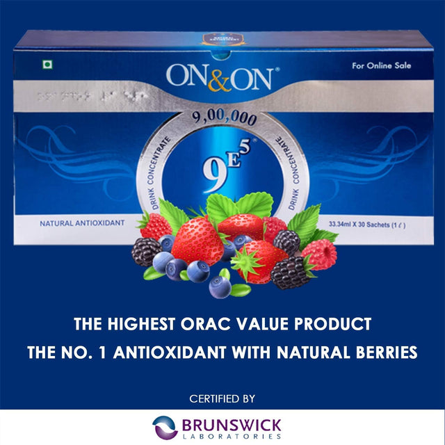 ON & on 9E5 Drink Concentrate Highest ORAC Value Product Is an Active Formulations of Natural Key Ingredients 30 Sachets/Tube in One Box Immunity Boosting