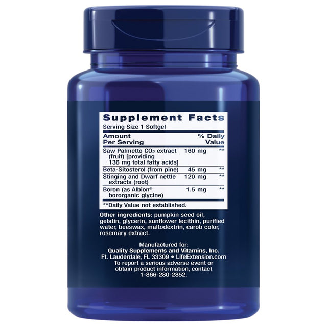 Life Extension Palmettoguard® Saw Palmetto, Nettle Root and Beta-Sitosterol - Supports Healthy Prostate Function & Hormone Metabolism - Gluten-Free, Non GMO - 60 Softgels