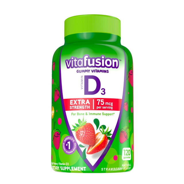 Vitafusion Extra Strength Vitamin D3 Gummy Vitamins for Bone and Immune System Support, Strawberry Flavored, 120 Count