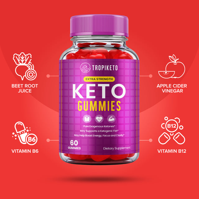 (3 Pack) Tropiketo Keto Gummies for Weight Loss Tropi Keto ACV Gummies Extra Strength Apple Cider Vinegar Supplement (180 Gummies)