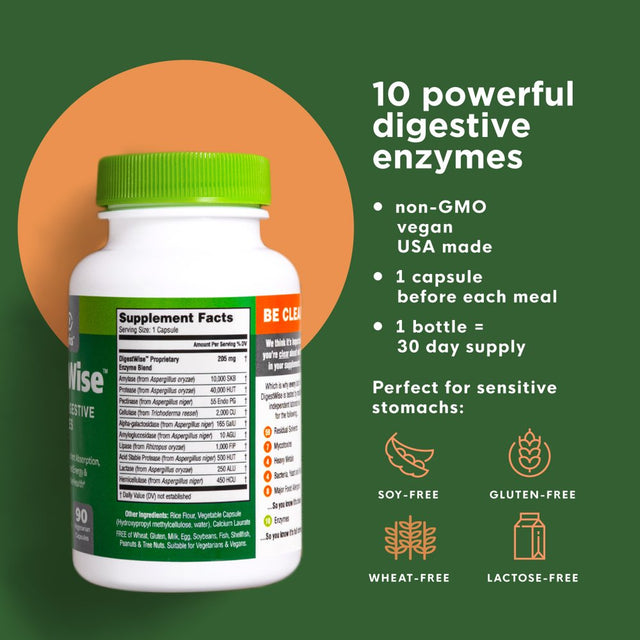 Digestwise by Naturenetics Digestive Enzymes - 1 before Each Meal See How Good You Feel - 10 Enzymes - Proteolytic - Vegan - Gluten-Free - with Lipase Lactase Amylase Protease