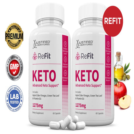 (2 Pack) Refit Keto ACV Pills 1275Mg Alternative to Gummies Dietary Supplement 120 Capsules