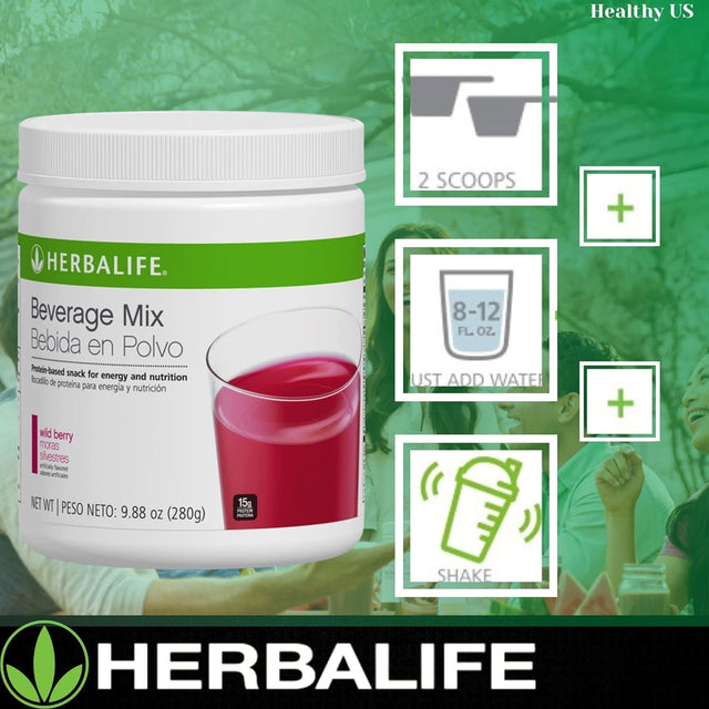 HERBALIFE Beverage Mix: Wild Berry 9.88 Oz.(280G) Protein-Based Snack for Energy and Nutrition, Helps Satisfy Hunger Cravings between Meals, 0 Sugar, Naturally Flavored