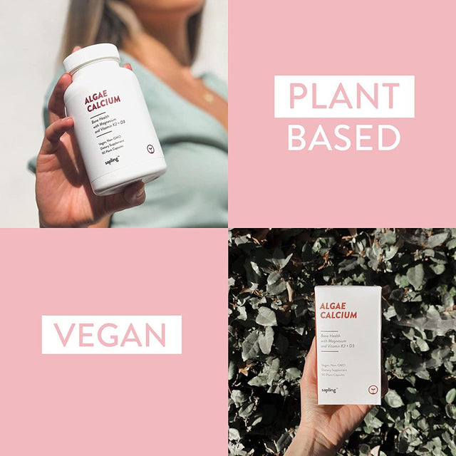 Calcium Supplement - Whole Food with Vitamin K2 & D3, Magnesium, Zinc, Boron, Mineral Complex. Sourced Sustainably from Red a Ae. for Bone Strength and Support. Non-Gmo & Vegan 90 Capsules.