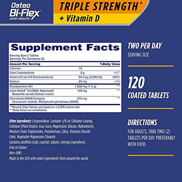 Osteo Bi-Flex Triple Strength with Vitamin D Glucosamine Chondroitin Joint Health Supplement, Coated Tablets, Red, 120 Count