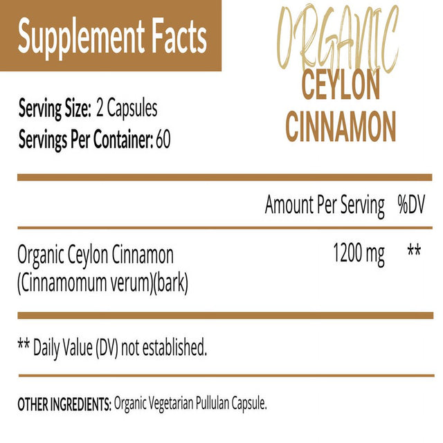 Nutriflair Organic Ceylon Cinnamon Supplement 1200Mg, 180 Capsules - USDA Certified Organic Cinnamon - Non-Gmo, Gluten Free Cinnamon Powder, Antioxidant Cinnamon Pills - Supports Glucose Metabolism