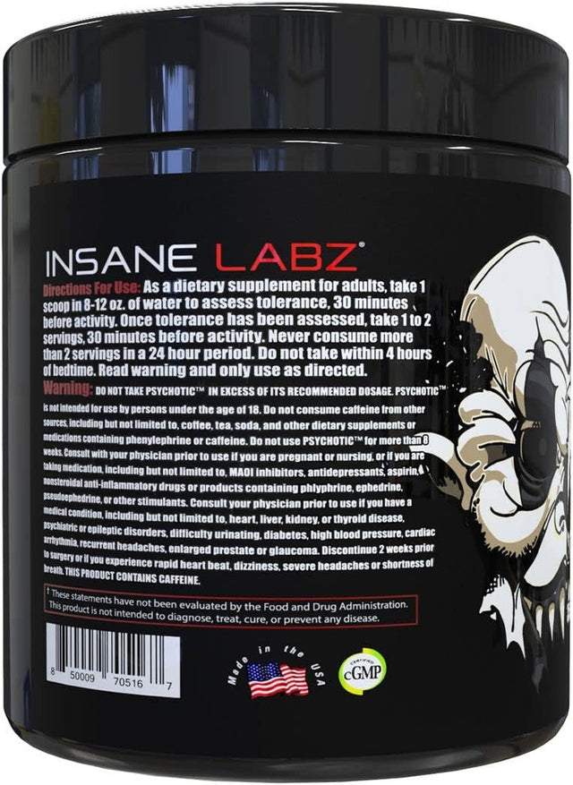 Insane Labz Psychotic Black Edition Mid Stimulant Pre Workout Powder, Energy Focus Pumps, Loaded with Creatine Beta Alanine Taurine Fueled by Ampiberry, 35 Servings Fruit Punch