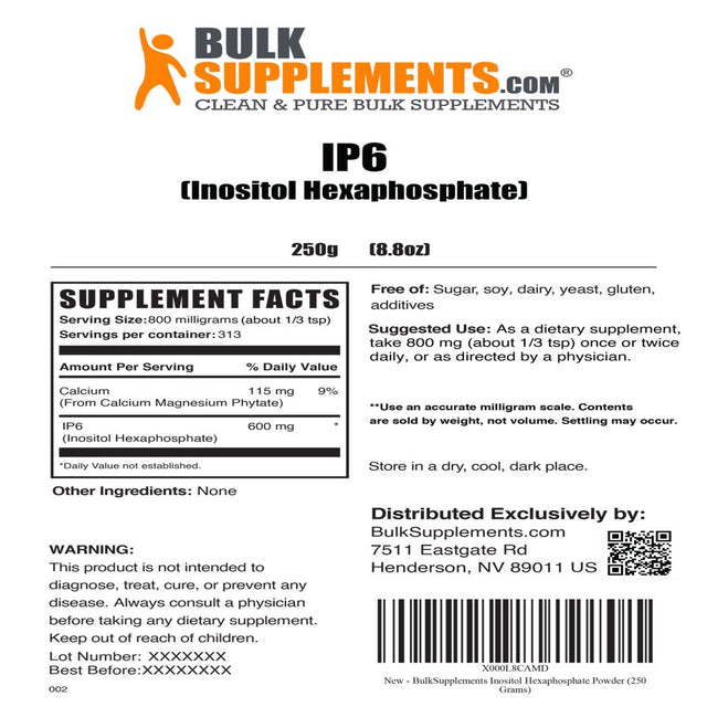 Bulksupplements.Com Inositol Hexaphosphate (IP6) Powder, 800Mg - Colon Support (250 Grams)