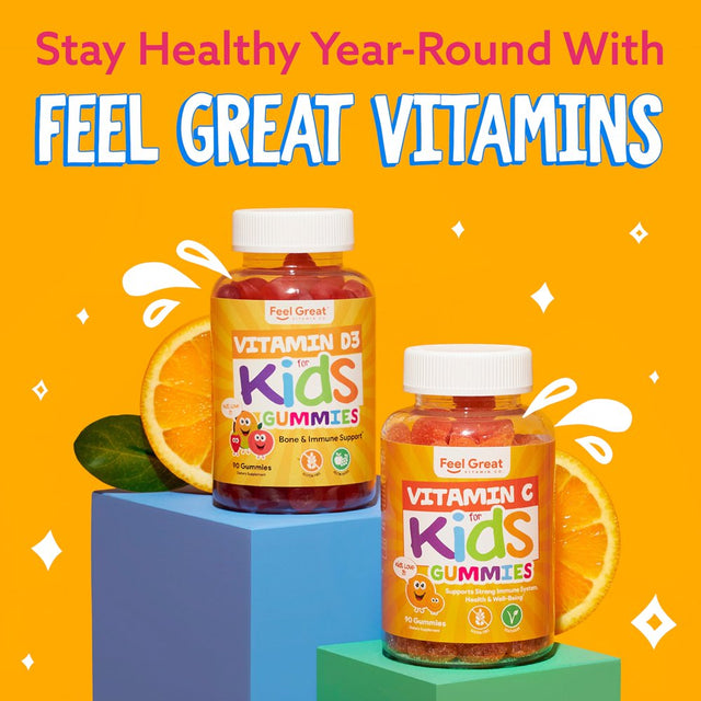 Kids Vitamin C Gummies | Chewable Vitamin C for Immune Defense | Plant-Based, Gluten Free, Non-Gmo | Vegan Vitamin C 250 Mg | 90 Gummies | Vitamins for Kids by Feel Great Vitamin Co.