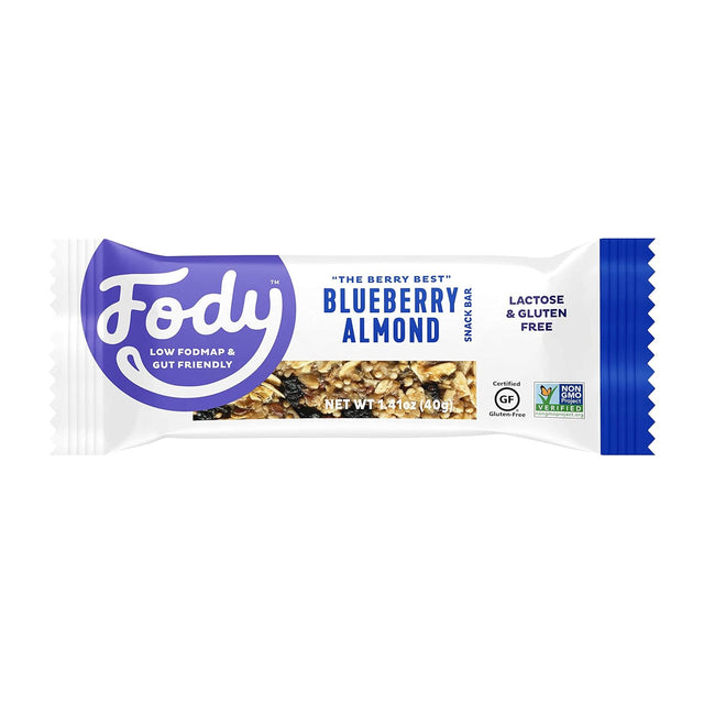 Fody Foods Vegan Protein Nut Bars | 3G Protein Snack Bar | Low FODMAP Certified | Gut Friendly IBS Friendly Snacks | Gluten Free Lactose Free Non GMO | Blueberry Almond Bars, 12 Count