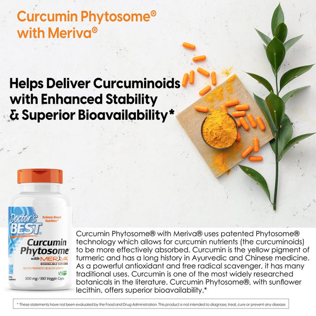 Doctor'S Best Curcumin Phytosome with Meriva, Non-Gmo, Vegan, Gluten Free, Soy Free, Joint Support, 500 Mg 180 Veggie Caps