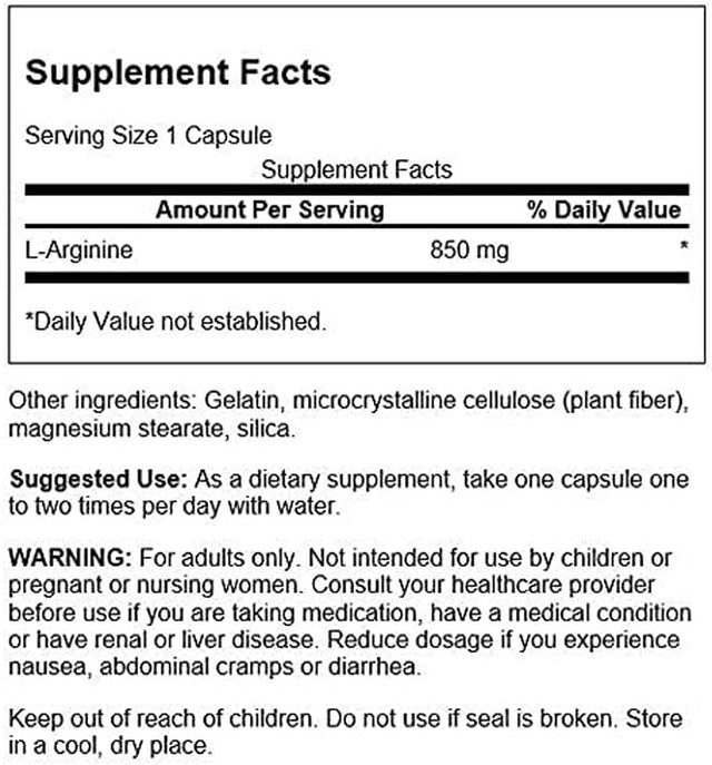 Swanson Amino Acid Super-Strength L-Arginine 850 Milligrams 90 Capsules