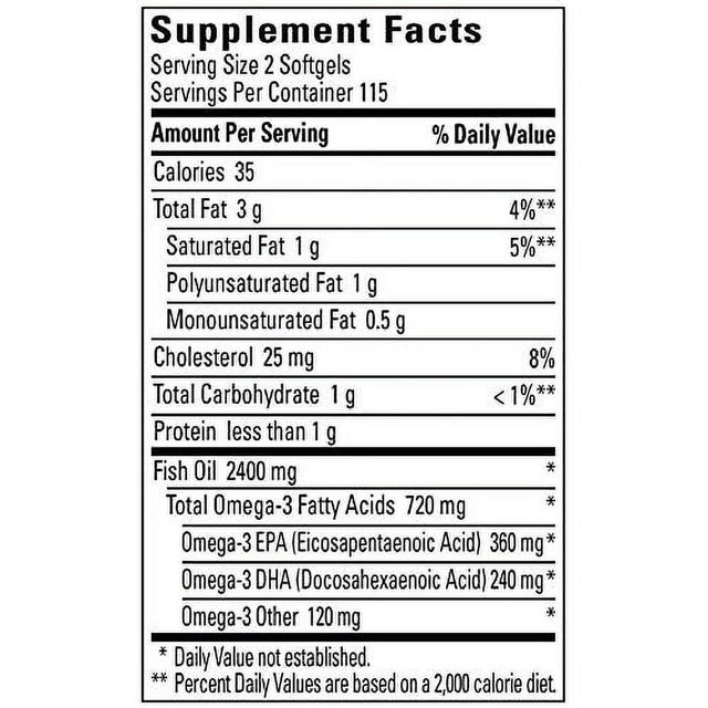 Nature Made Fish Oil 1200 Mg Softgels, Fish Oil Supplements, Omega 3 Fish Oil for Healthy Heart Support, Omega 3 Supplement with 230 Softgels, 115 Day Supply